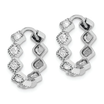 Sterling Silver Rhodium-plated CZ Hinged Hoop Earrings