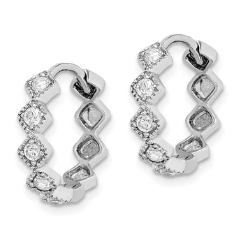 Sterling Silver Rhodium-plated CZ Hinged Hoop Earrings - Birthstone Company