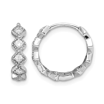 Sterling Silver Rhodium-plated CZ Hinged Hoop Earrings - Birthstone Company