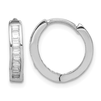 Sterling Silver Rhodium-plated CZ Baguette Hinged Hoop Earrings - Birthstone Company