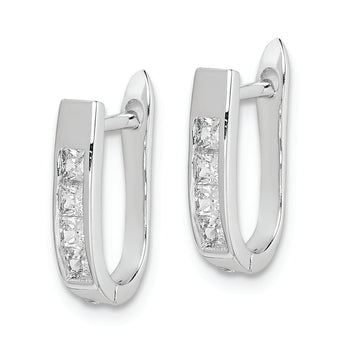 Sterling Silver Rhodium-plated CZ Hinged Hoop Earrings