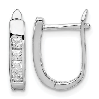 Sterling Silver Rhodium-plated CZ Hinged Hoop Earrings - Birthstone Company