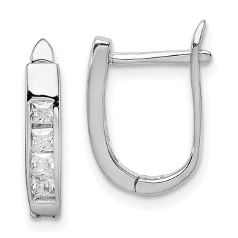 Sterling Silver Rhodium-plated CZ Hinged Hoop Earrings