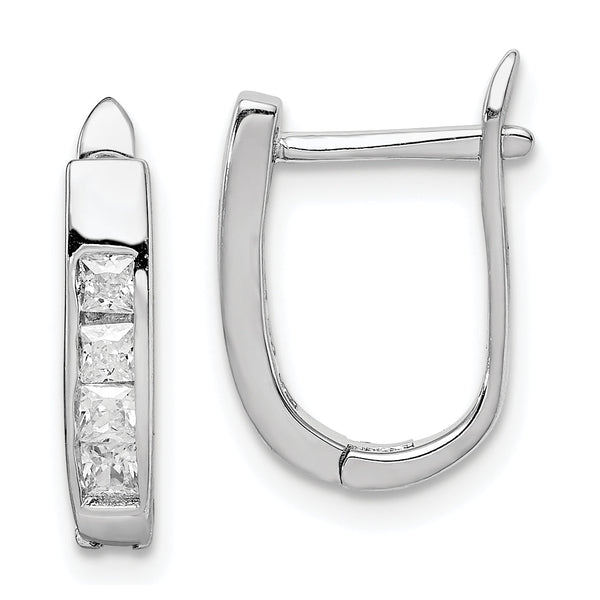 Sterling Silver Rhodium-plated CZ Hinged Hoop Earrings