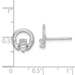 Sterling Silver Rhodium-plated CZ Heart Claddagh Post Earrings