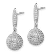 Sterling Silver Rhodium-plated Pav‚ CZ 3-D Ball Post Dangle Earrings