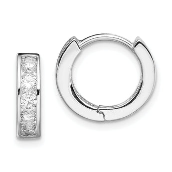 Sterling Silver Rhodium-plated CZ Hinged Hoop Earrings