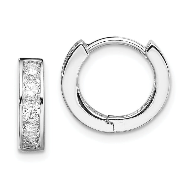 Sterling Silver Rhodium-plated CZ Hinged Hoop Earrings