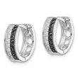 Sterling Silver RH-plated Black & White CZ Hinged Round Hoop Earrings