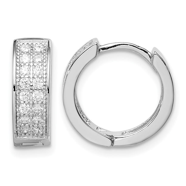 Sterling Silver Rhodium-plated CZ Hinged Hoop Earrings - Birthstone Company