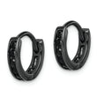 Sterling Silver Black RH-plated Black CZ Hinged Round Hoop Earrings