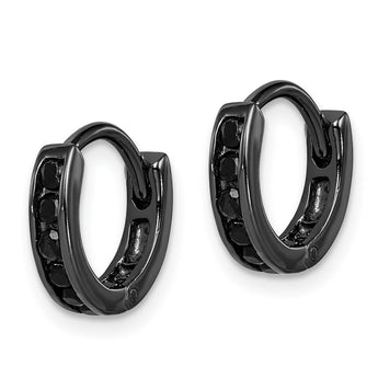 Sterling Silver Black RH-plated Black CZ Hinged Round Hoop Earrings - Birthstone Company