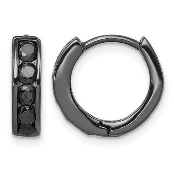 Sterling Silver Black RH-plated Black CZ Hinged 4mm Round Hoop Earrings - Birthstone Company