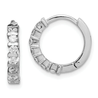 Sterling Silver Rhodium-plated CZ Hinged Earrings