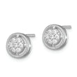 Sterling Silver Rhodium-plated Polished & Textured CZ Round Post Earrings
