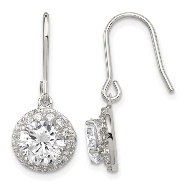 Sterling Silver Rhodium-plated Polished Round CZ Halo Dangle Earrings - Birthstone Company