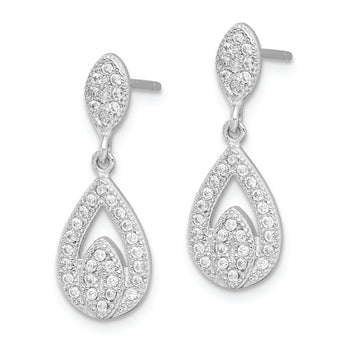 Sterling Silver Rhodium-plated CZ Pav‚ Pear Dangle Post Earrings
