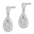Sterling Silver Rhodium-plated CZ Pav‚ Pear Dangle Post Earrings
