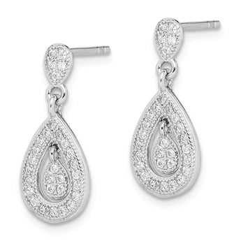 Sterling Silver Rhodium-plated CZ Pav‚ Pear Dangle Post Earrings