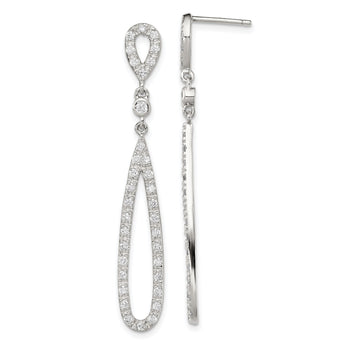 Sterling Silver Rhodium-plated Polished CZ Teardrop Post Dangle Earrings