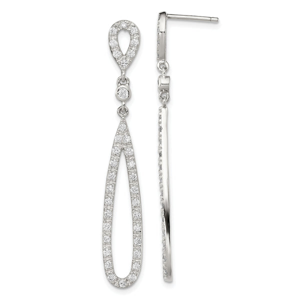 Sterling Silver Rhodium-plated Polished CZ Teardrop Post Dangle Earrings