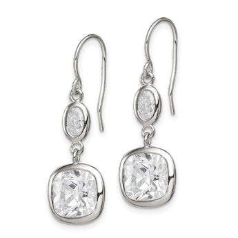 Sterling Silver Rhodium-plated Polished Oval & Square CZ Dangle Earrings
