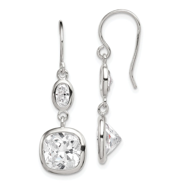 Sterling Silver Rhodium-plated Polished Oval & Square CZ Dangle Earrings