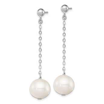 Sterling Silver Rhodium-plated 10-11mm FWC Pearl Dangle Post Earrings - Birthstone Company