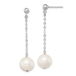Sterling Silver Rhodium-plated 10-11mm FWC Pearl Dangle Post Earrings