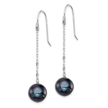 Sterling Silver Rhodium-plated Polished 9-10mm Black Freshwater Cultured Pearl Dangle Earrings - Birthstone Company