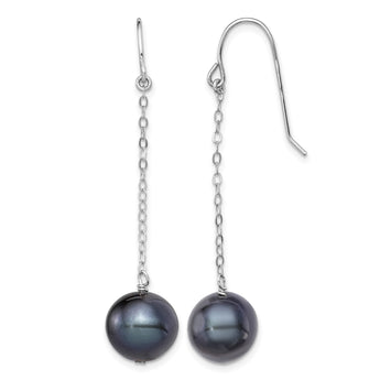 Sterling Silver Rhodium-plated Polished 9-10mm Black Freshwater Cultured Pearl Dangle Earrings - Birthstone Company