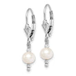 Sterling Silver Rhodium-plated Polished White 6-7mm Freshwater Cultured Pearl Leverback Dangle Earrings - Birthstone Company