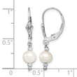 Sterling Silver Rhodium-plated Polished White 6-7mm Freshwater Cultured Pearl Leverback Dangle Earrings - Birthstone Company