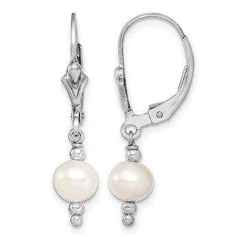 Sterling Silver Rhodium-plated Polished White 6-7mm Freshwater Cultured Pearl Leverback Dangle Earrings - Birthstone Company
