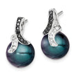 Sterling Silver Polished Black and White CZ with 9-10mm Black Imitation Shell Pearl Post Earrings - Birthstone Company
