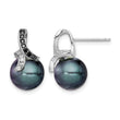 Sterling Silver Polished Black and White CZ with 9-10mm Black Imitation Shell Pearl Post Earrings - Birthstone Company