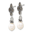 Sterling Silver Polished & Antiqued Crystal, Marcasite & FW Cultured Pearl Post Dangle Earrings - Birthstone Company
