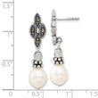 Sterling Silver Polished & Antiqued Crystal, Marcasite & FW Cultured Pearl Post Dangle Earrings - Birthstone Company