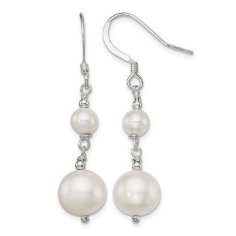 Sterling Silver Polished 6-10mm Freshwater Cultured Pearl Dangle Earrings - Birthstone Company