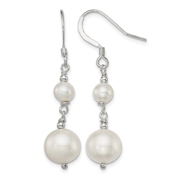 Sterling Silver Polished 6-10mm Freshwater Cultured Pearl Dangle Earrings - Birthstone Company