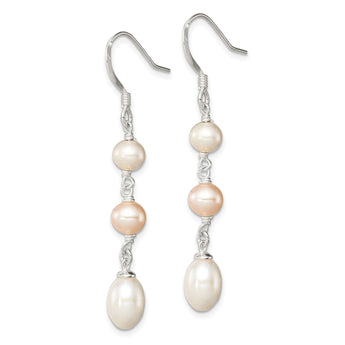 Sterling Silver Polished Pink & White 5-7mm Freshwater Cultured Pearl Dangle Earrings - Birthstone Company