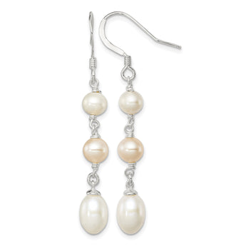 Sterling Silver Polished Pink & White 5-7mm Freshwater Cultured Pearl Dangle Earrings - Birthstone Company