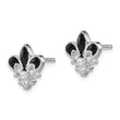 Sterling Silver Rhodium-plated CZ & Enamel Fleur de Lis Post Earrings