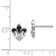 Sterling Silver Rhodium-plated CZ & Enamel Fleur de Lis Post Earrings
