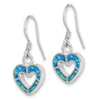 Sterling Silver RH-plated Blue Created Opal Inlay Heart Dangle Earrings - Birthstone Company