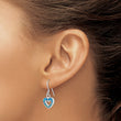 Sterling Silver RH-plated Blue Created Opal Inlay Heart Dangle Earrings