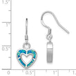 Sterling Silver RH-plated Blue Created Opal Inlay Heart Dangle Earrings - Birthstone Company