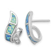 Sterling Silver RH-plated CZ & Blue Created Opal Twisted Post Earrings - Birthstone Company