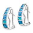 Sterling Silver RH-plated Polished Blue Created Opal Inlay J-Hoop Earrings - Birthstone Company