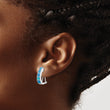 Sterling Silver RH-plated Polished Blue Created Opal Inlay J-Hoop Earrings - Birthstone Company